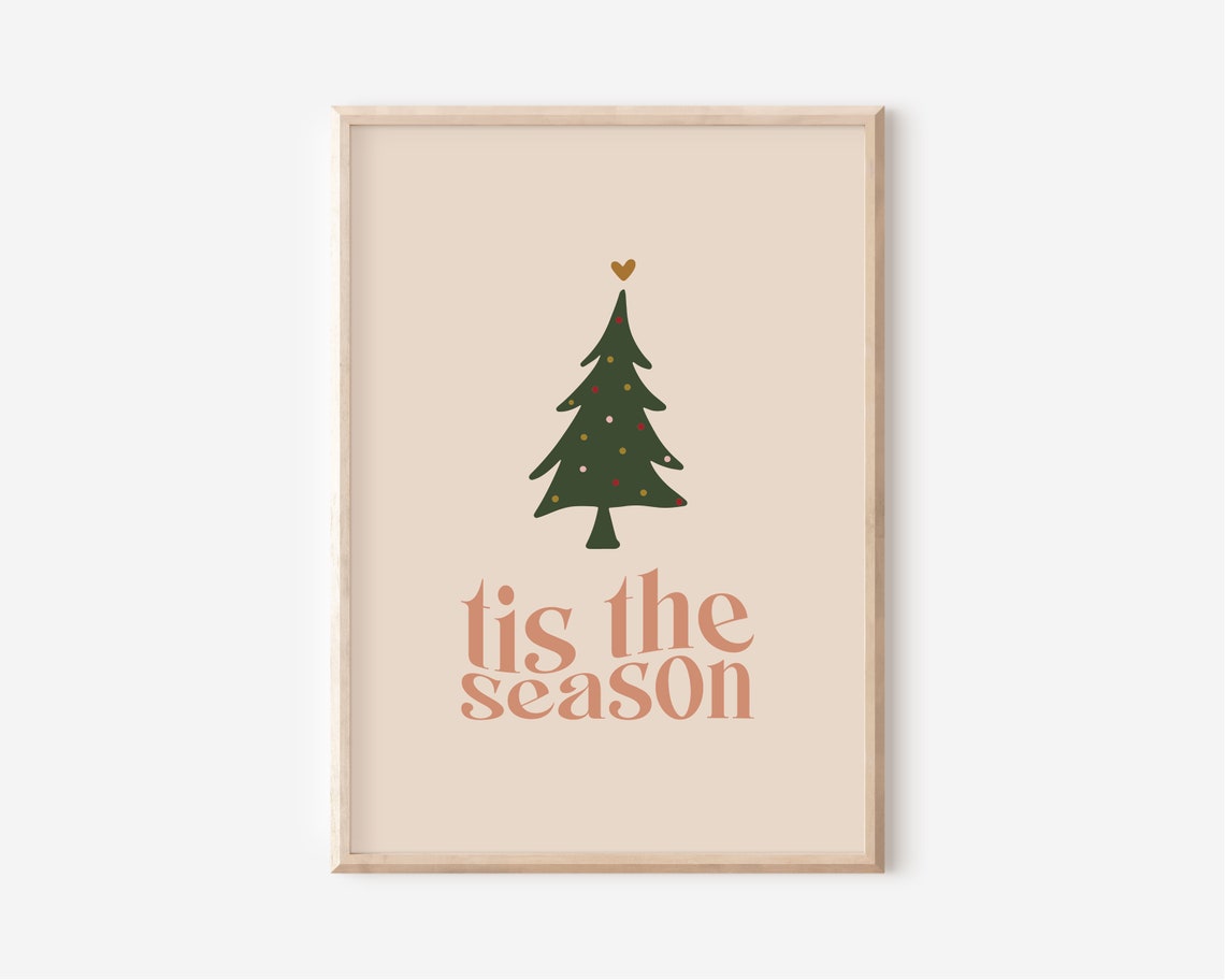 Tis The Season Christmas Tree Retro Typography Holiday Poster - Image 3