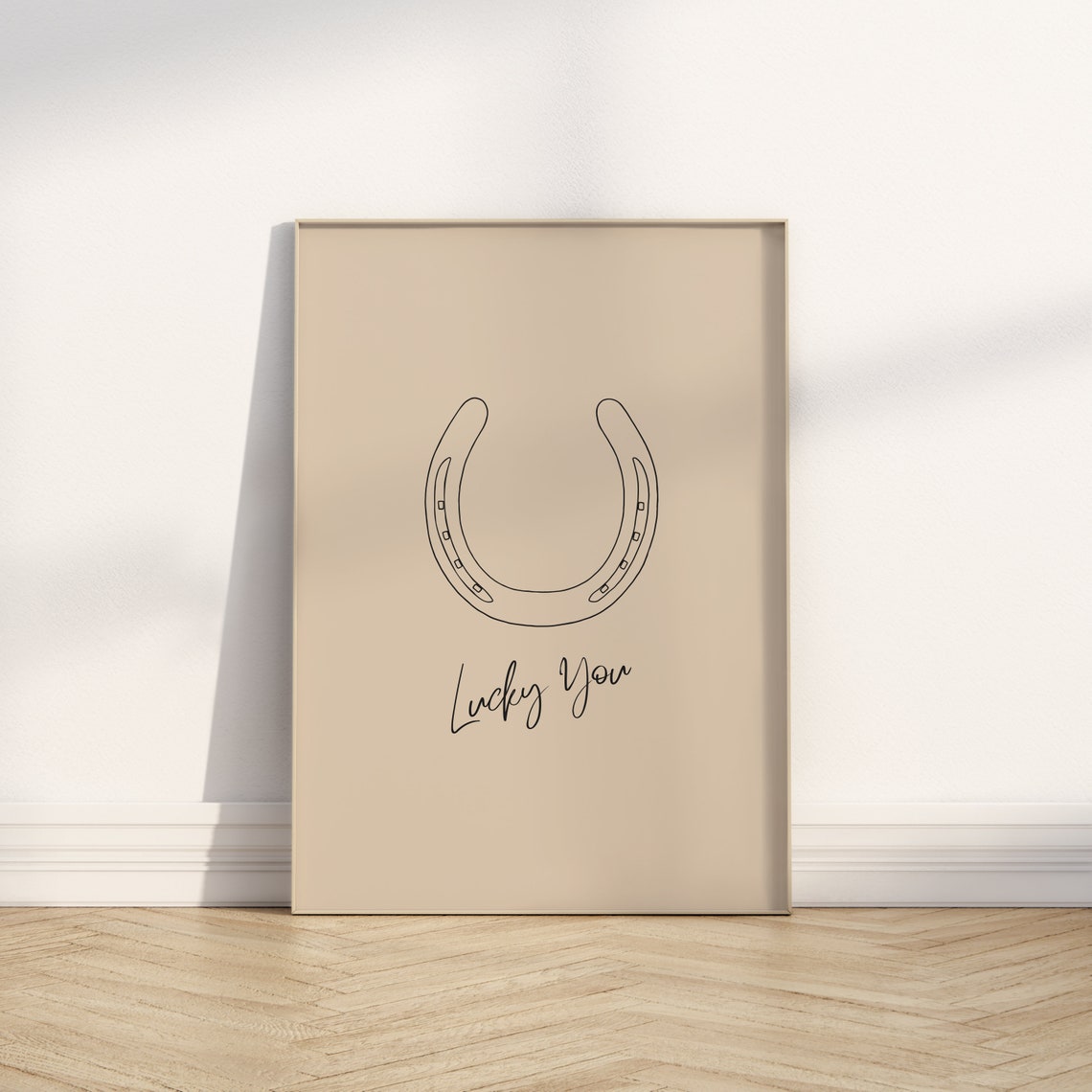 Lucky You Horseshoe Script Line Art Minimalist Beige Western Print
