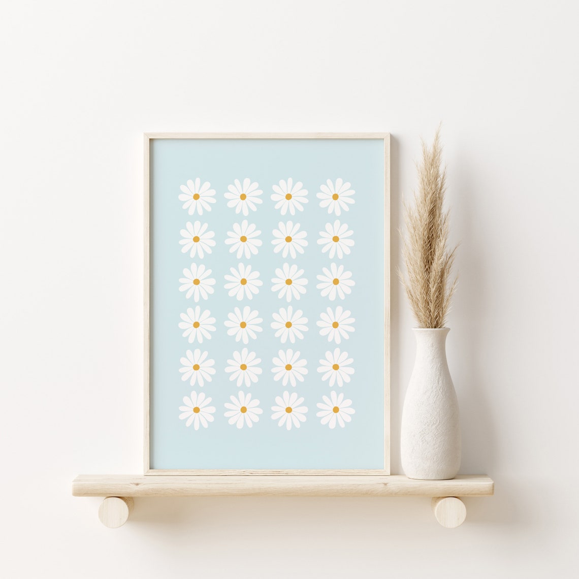 White Daisy Flower Grid Pale Blue Background Nursery Boho Poster - Image 3