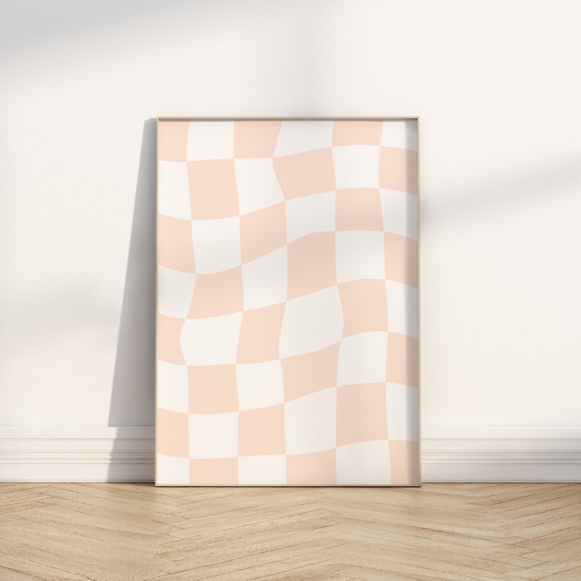 Peach Wavy Checkerboard Trendy Pastel Checkered Dorm Room Poster - Image 3