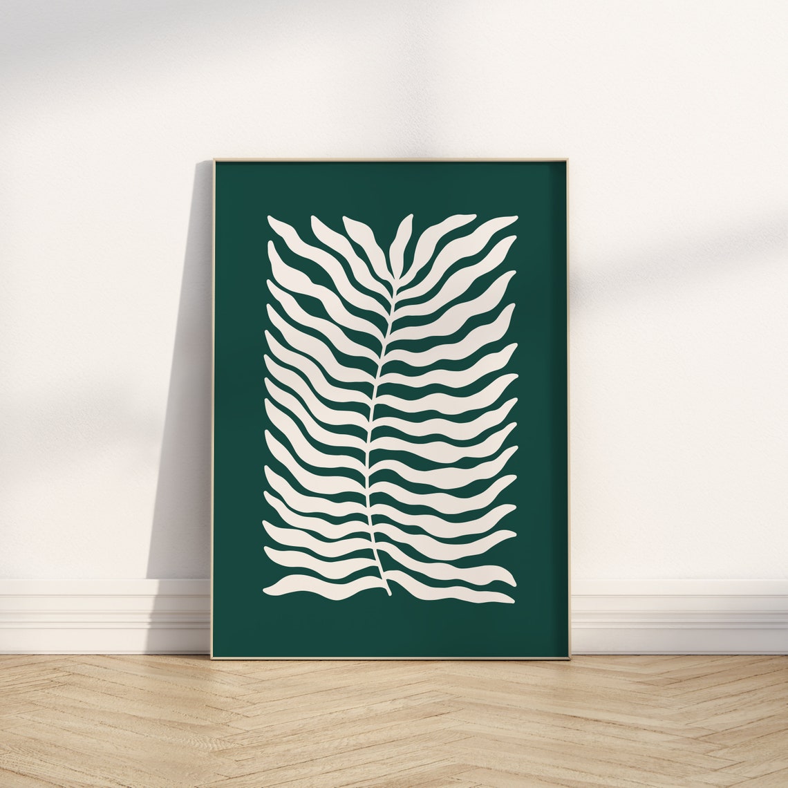 White Fern Leaf Botanical Design Dark Teal Green Modern Decor Poster - Image 2