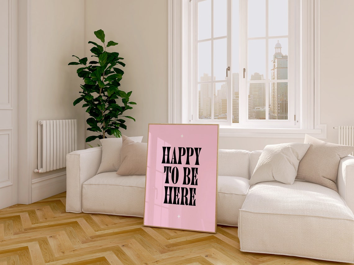 Happy To Be Here Black Retro Quote Pink Trendy Dorm Room Poster - Image 3