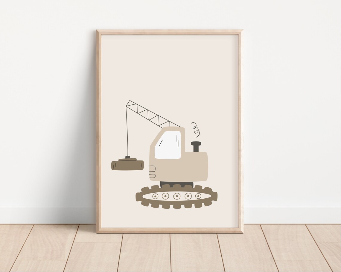Beige Crane Truck Nursery Kids Construction Vehicle Art Poster - Image 3