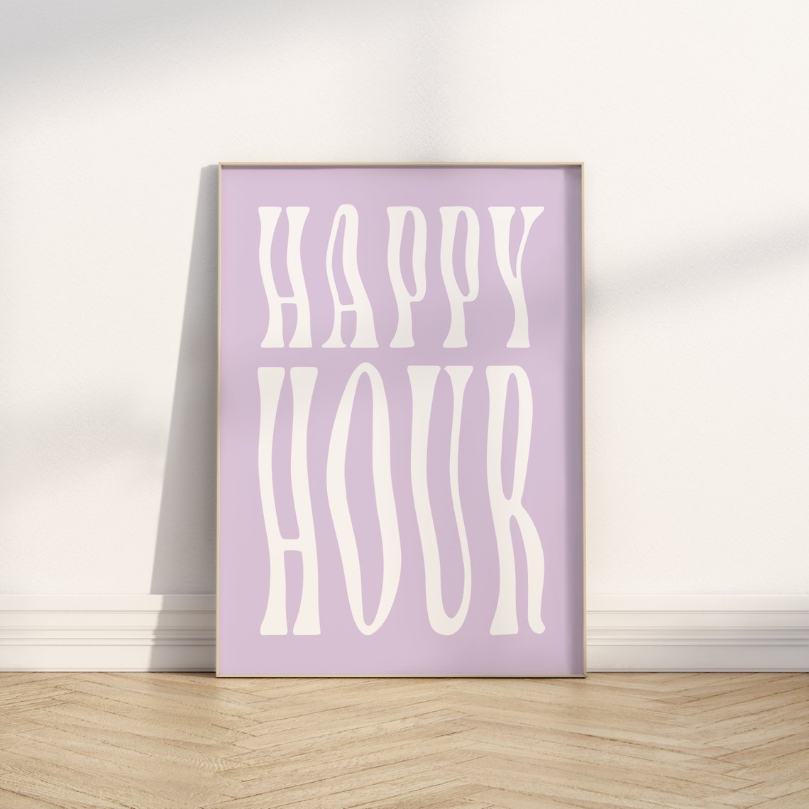Happy Hour White Retro Wavy Letters on Lavender Purple Bar Sign Poster - Image 3