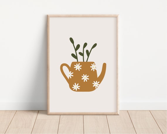Retro Teapot Print Teapot Wall Art Teapot Vase Print Girls Room Wall Art Botanical Print Tea Lover Print Wall Art