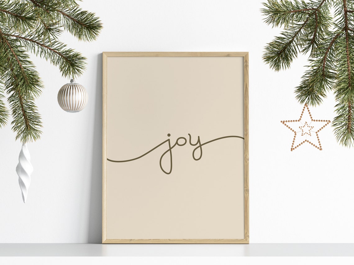 Minimalist Joy Script Poster Beige Boho Christmas Word Art Design - Image 4