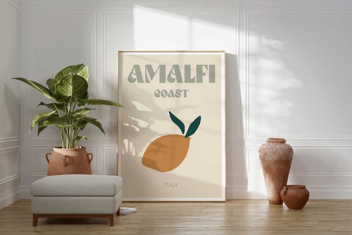 Amalfi Coast Italy Lemon Travel Poster For Mediterranean Homes