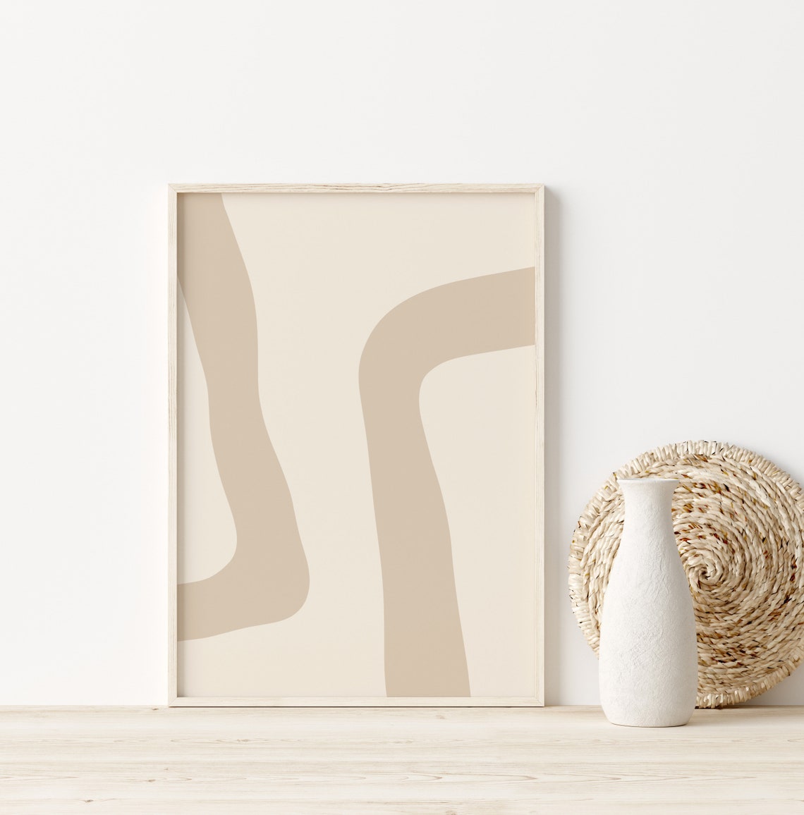 Beige Wavy Stripe Abstract Modern Minimalist Neutral Art Poster - Image 2