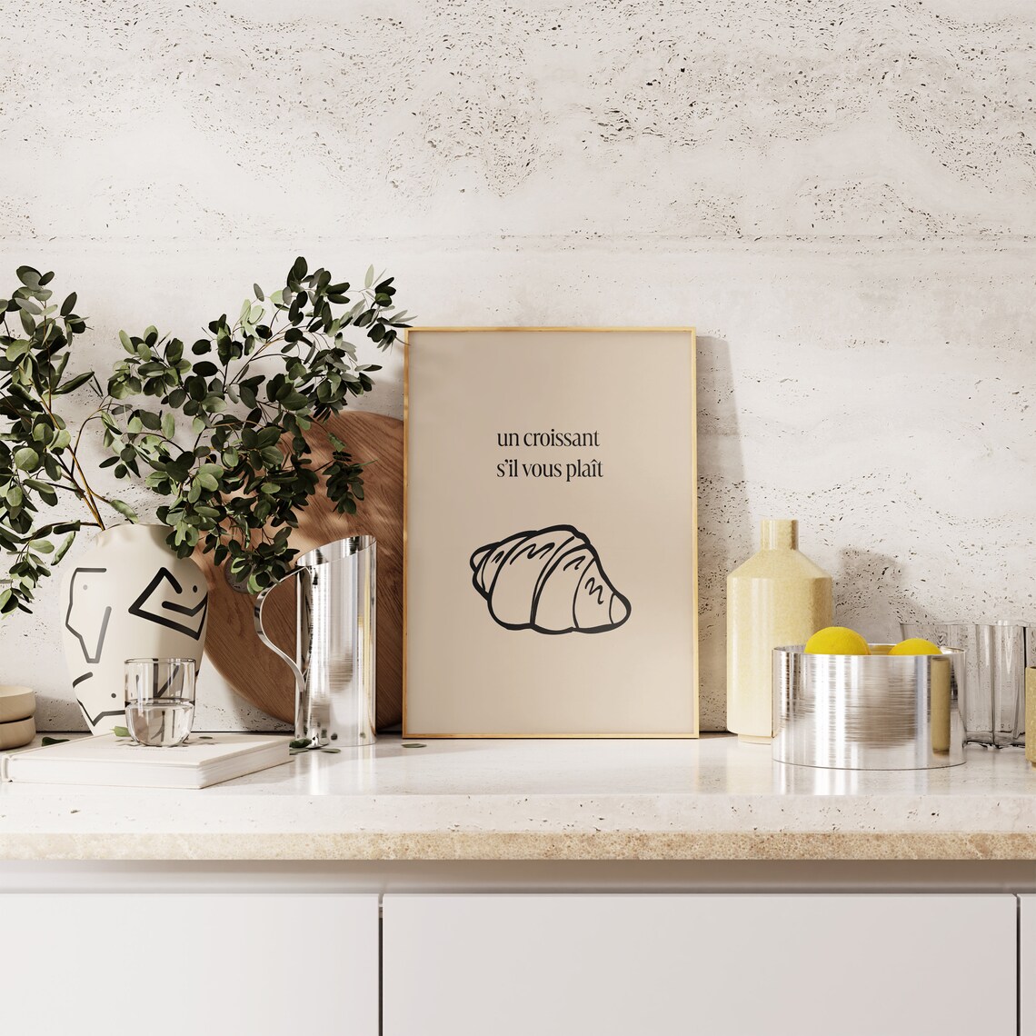 Un Croissant Sil Vous Plait French Croissant Beige Kitchen Art Poster - Image 3