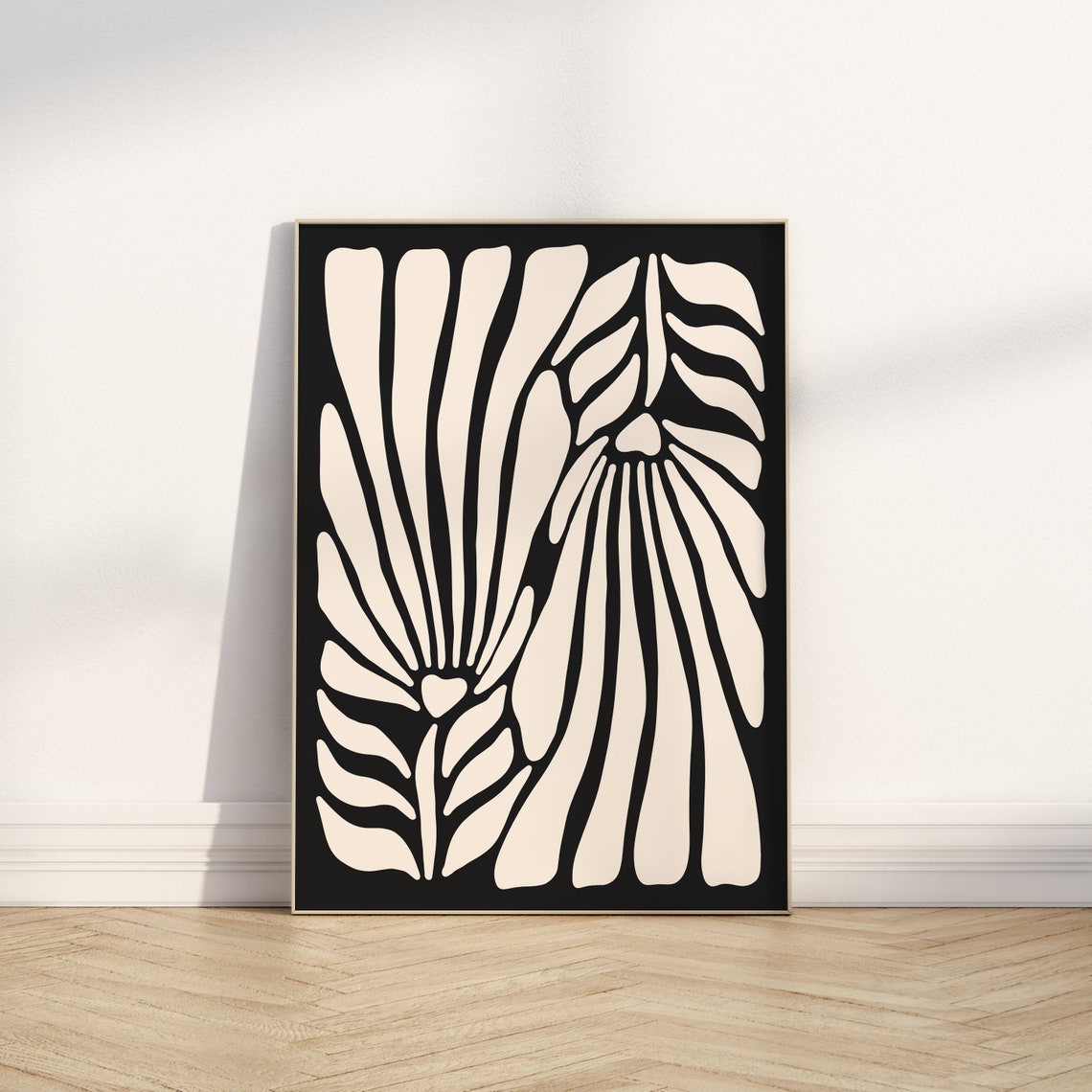 Black Cream Tropical Palm Leaves Bold Botanical Minimalist Poster - Image 2