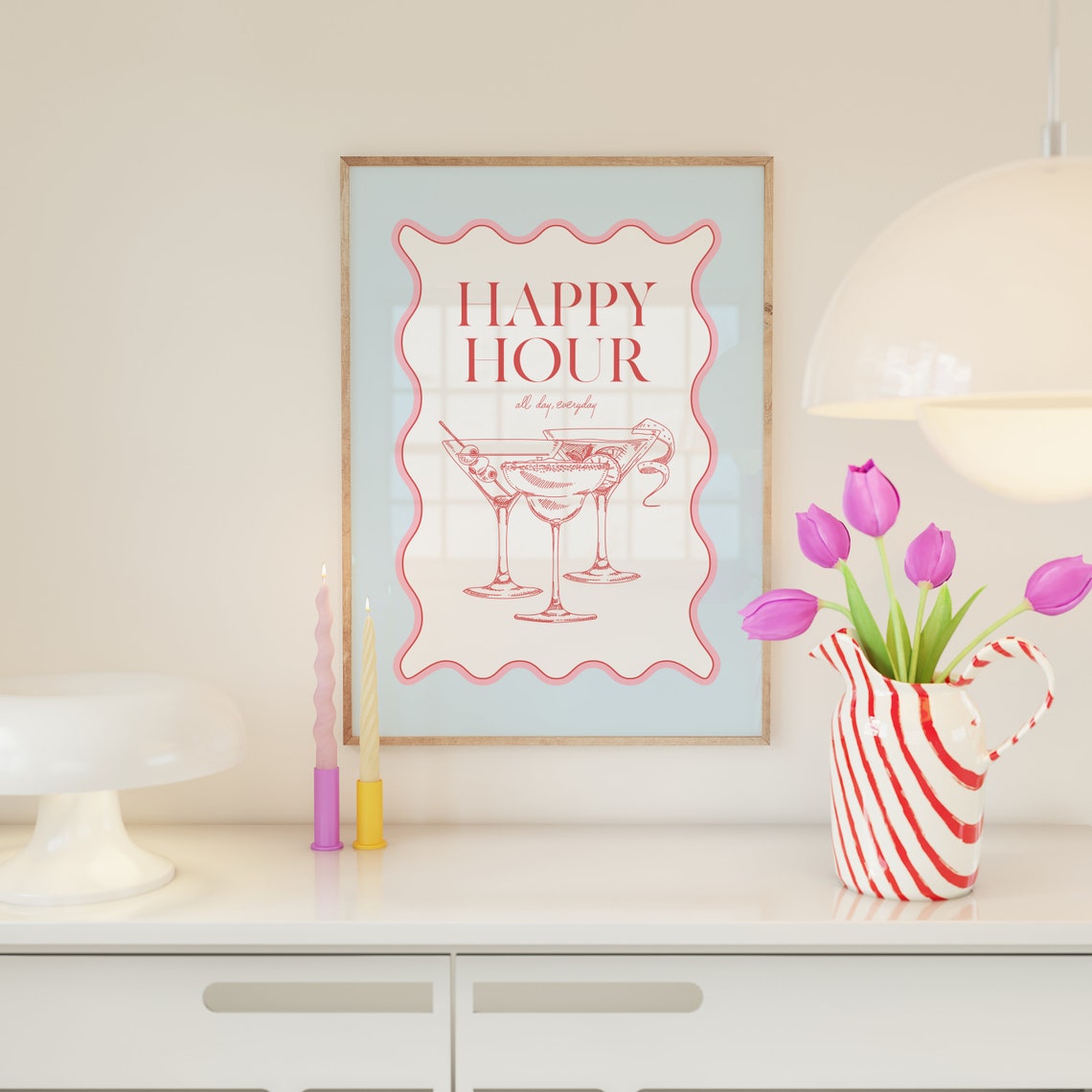 Happy Hour All Day Everyday Cocktail Bar Cart Retro Decor Poster - Image 3
