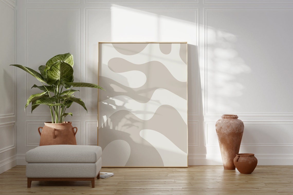 Neutral Modern Abstract Beige Poster with Organic Taupe Wave Design - Image 2