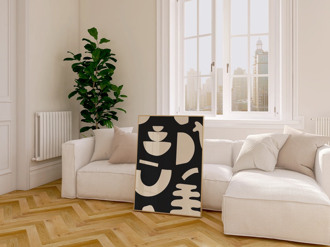 Black Beige Organic Abstract Bold Modern Living Room Wall Poster - Image 2