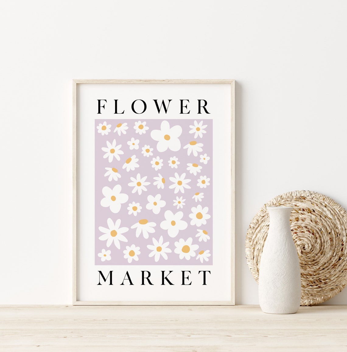 Flower Market White Daisies Lilac Floral Graphic Typography Poster - Image 3