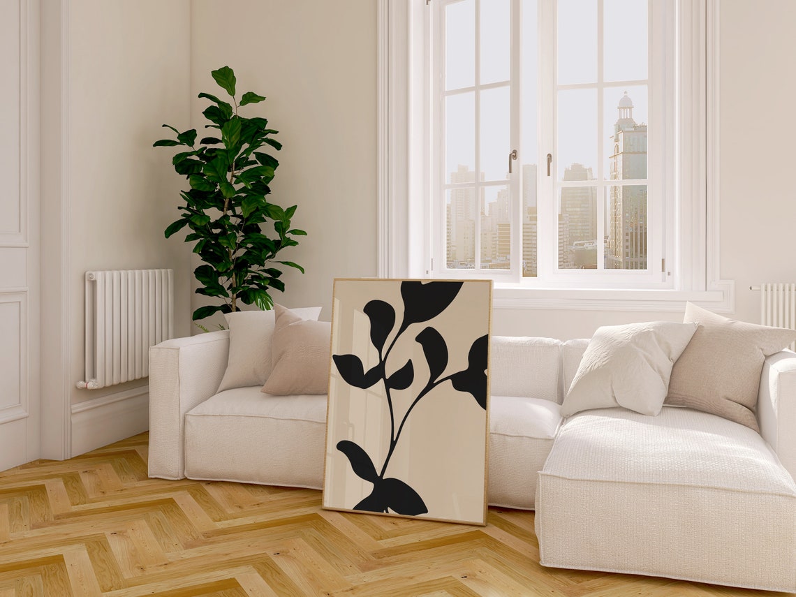 Black Leafy Branch Silhouette Beige Botanical Minimalist Art Poster - Image 6
