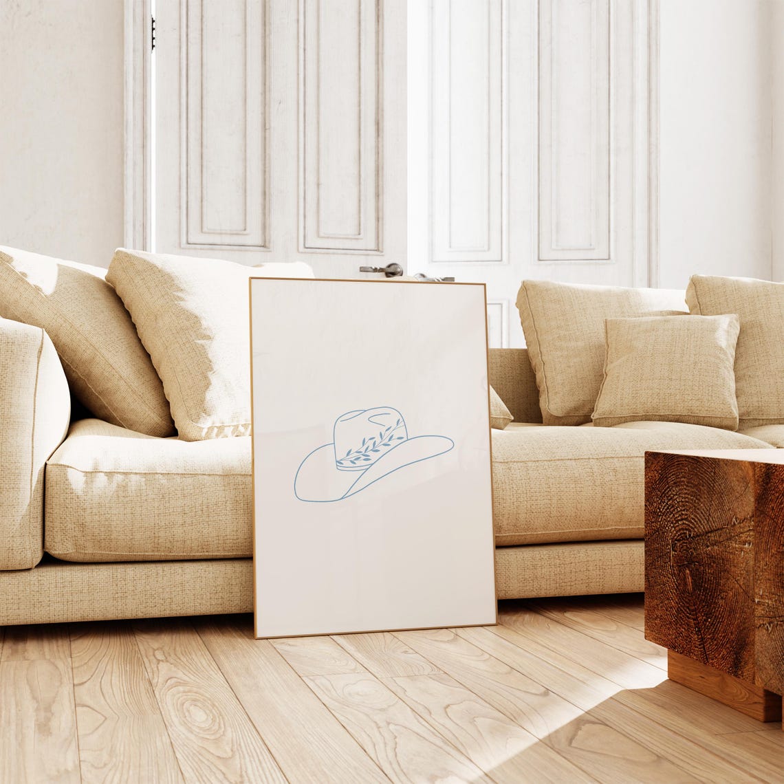 Blue Cowboy Hat Line Art Minimalist Western Coastal Dorm Poster - Image 2
