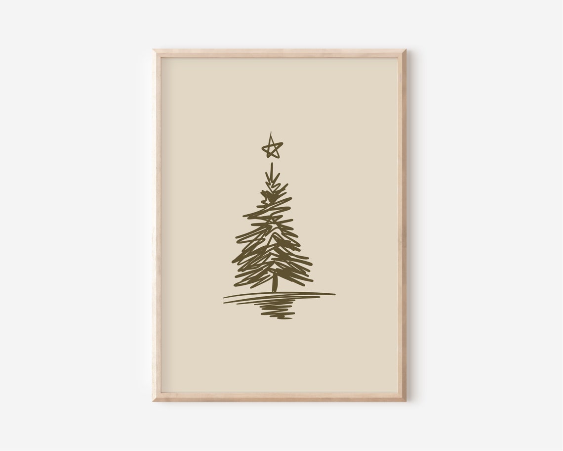 Minimalist Christmas Tree Line Art Neutral Holiday Winter Poster - Image 3