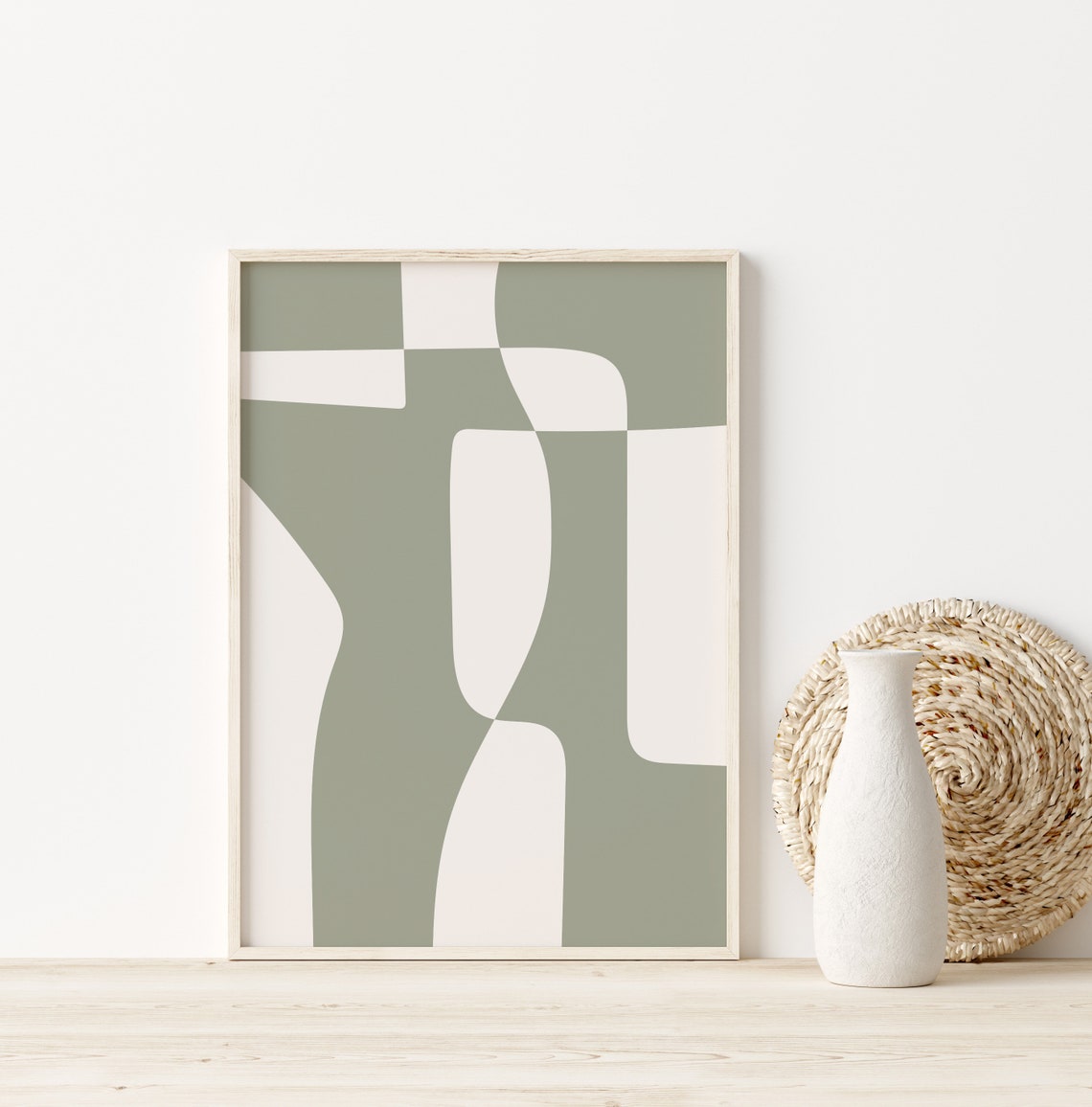 Sage Green Abstract Organic Curved Shapes Minimalist Neutral Poster - Image 3