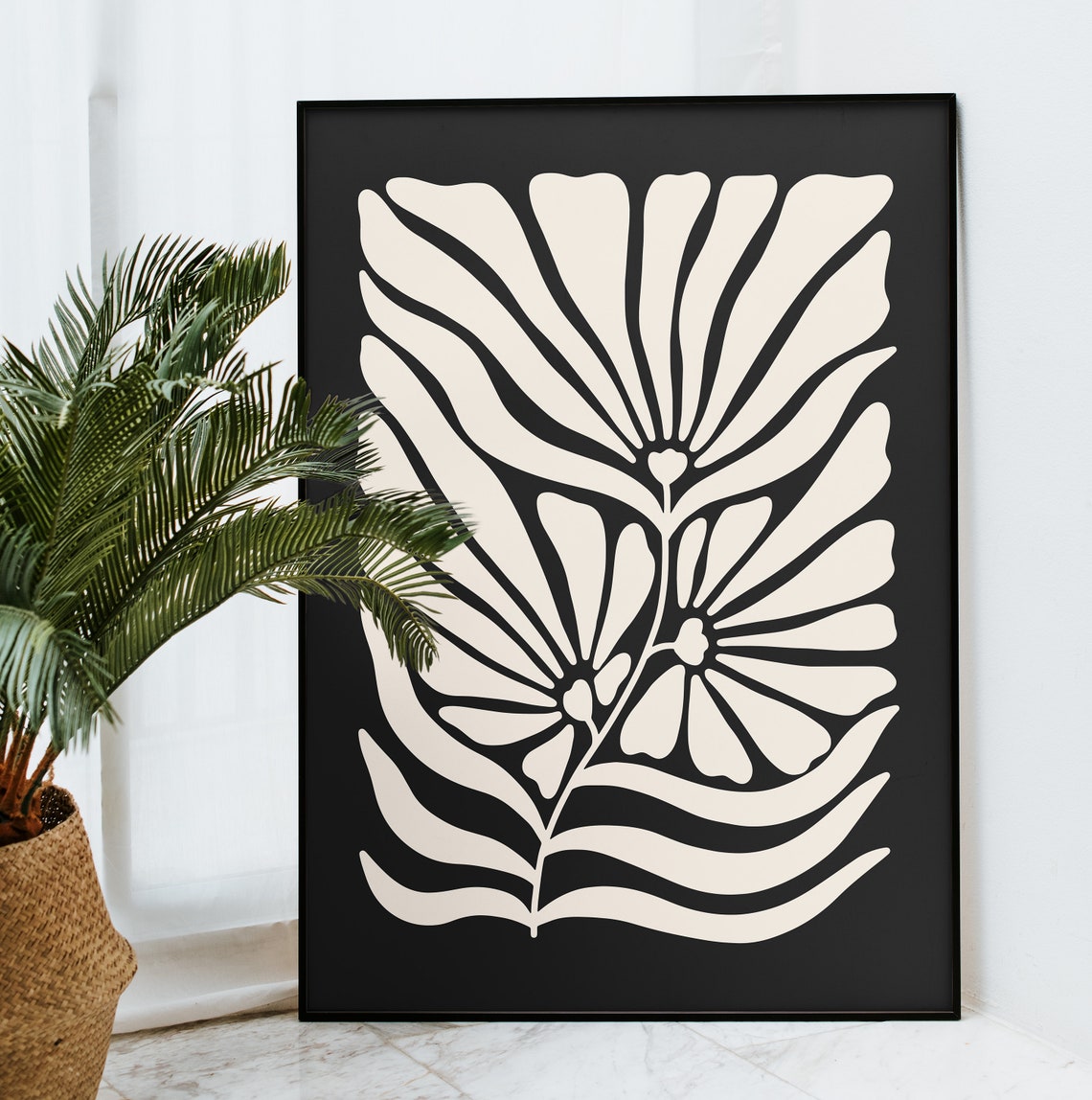 Black and White Abstract Botanical Minimal Floral Decor Poster - Image 2