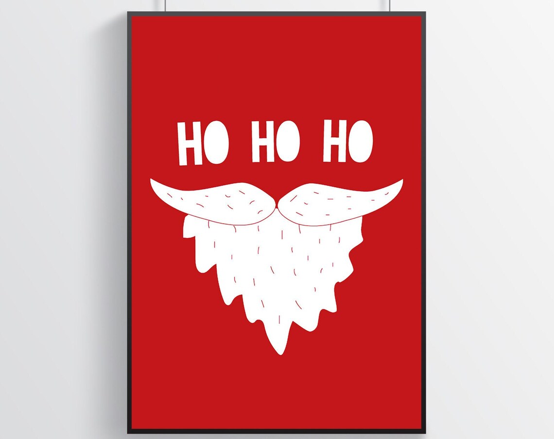 Ho Ho Ho Santa Claus Beard And Mustache Red Christmas Poster