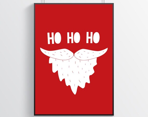 Ho Ho Ho Santa Claus Beard And Mustache Red Christmas Poster