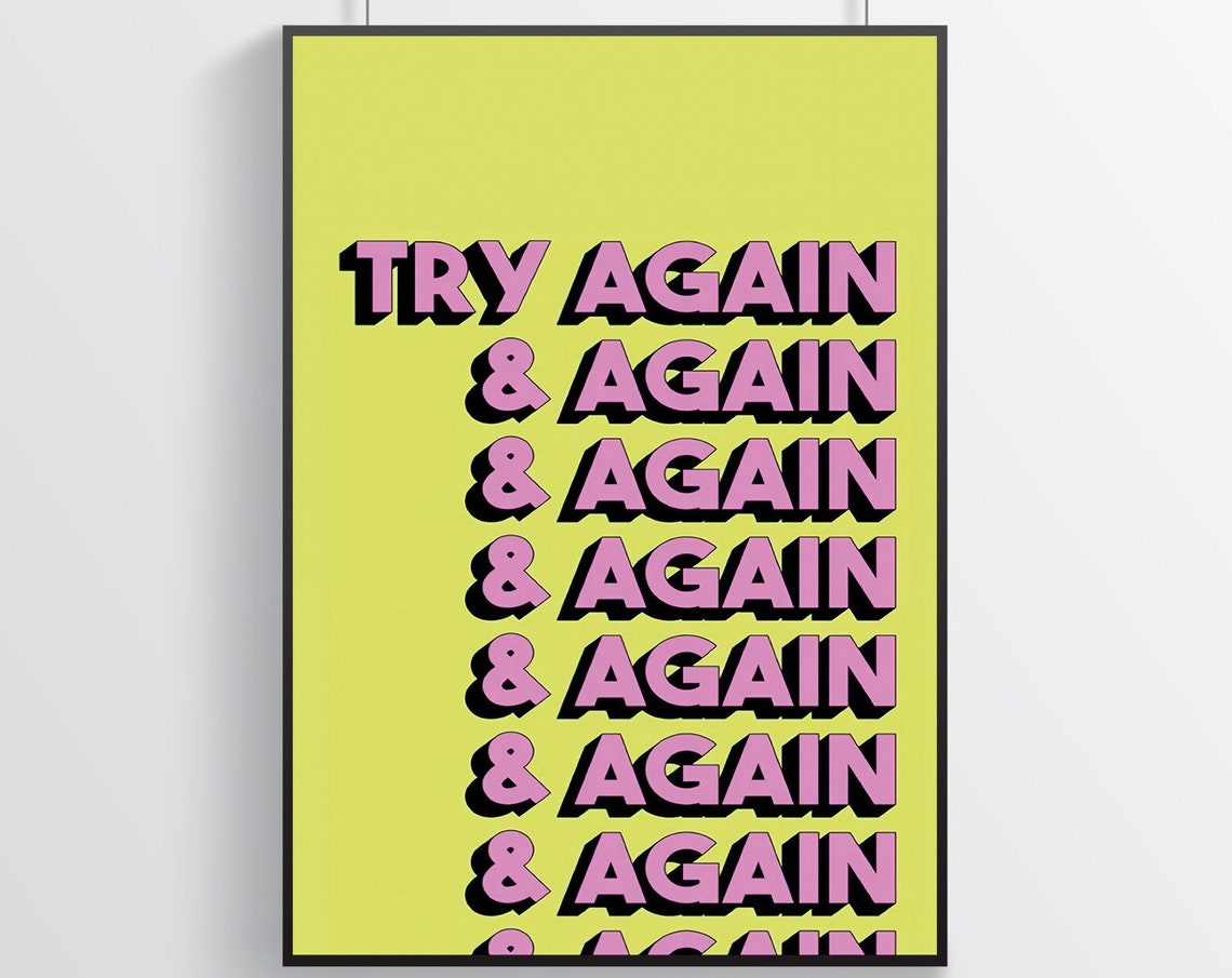 Try Again And Again Lime Green Bold Typography Motivational Poster