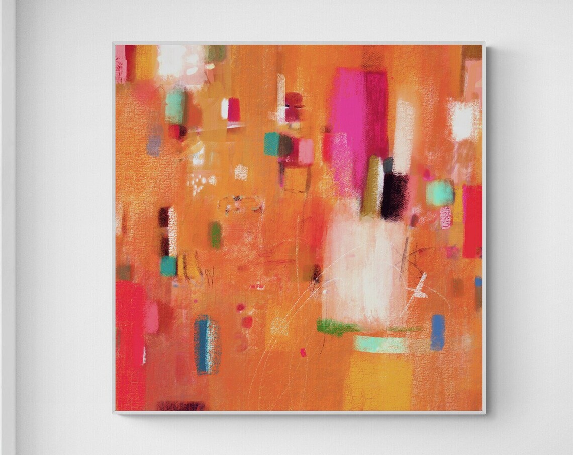 Abstract Colorful Orange Wall Art Print, Modern
