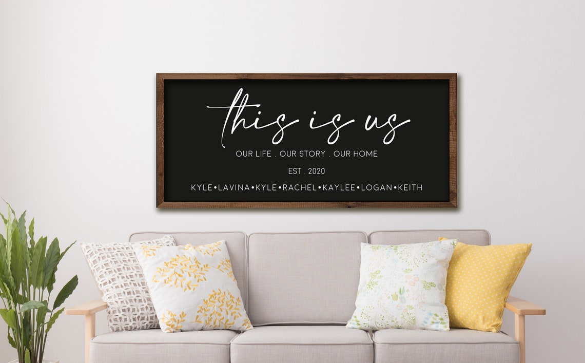 40 Off Family Name Sign This Is Us Sign Our Life Our Story Our Home Last Name Sign Black Background Family Wall Art Above Couch Decor - Image 2