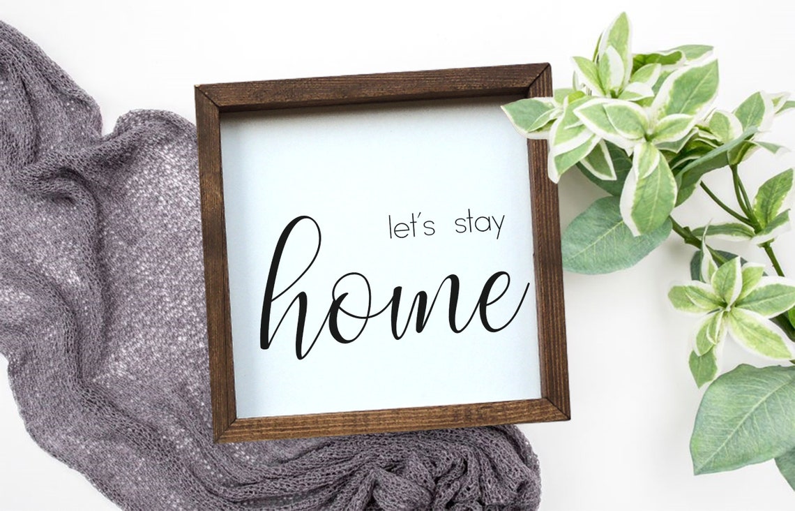 Lets Stay Home Script Sign Wood Frame Farmhouse Decor Poster - Image 2