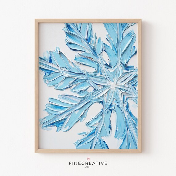 Oversized Blue Impasto Snowflake Textured Minimal Winter Poster