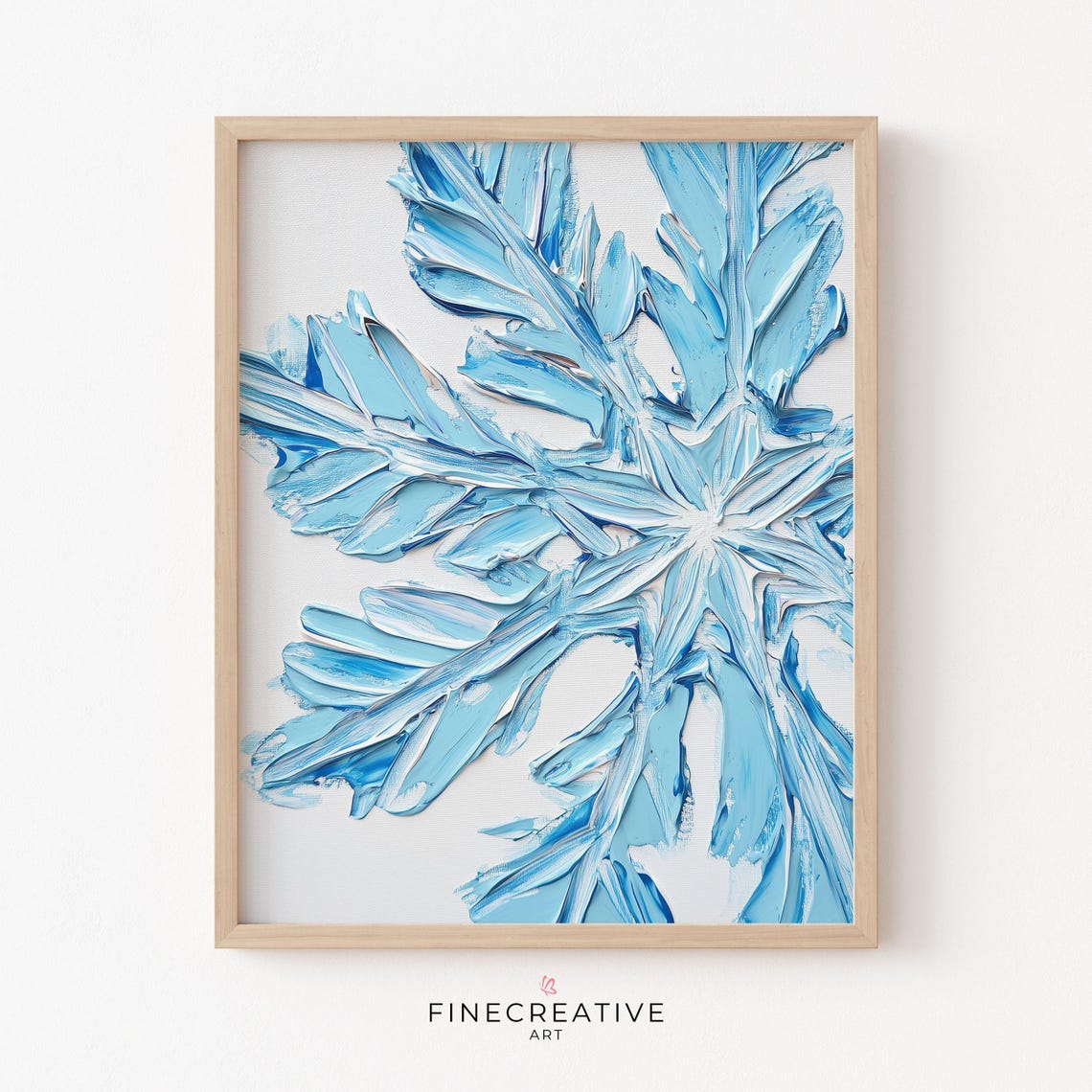 Oversized Blue Impasto Snowflake Textured Minimal Winter Poster