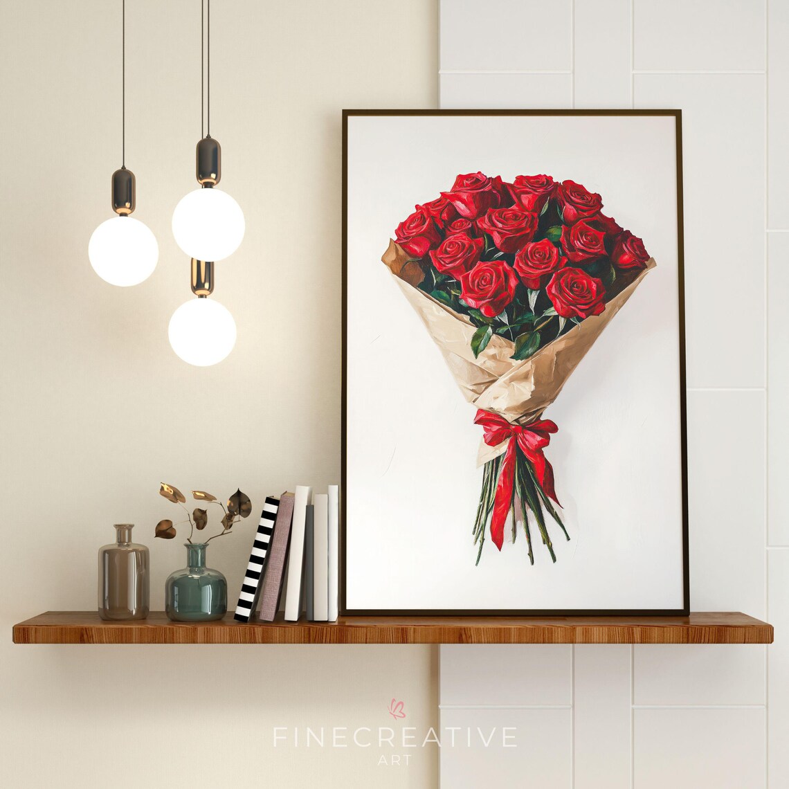 Red Rose Bouquet Wrapped In Kraft Paper Valentines Day Print - Image 4