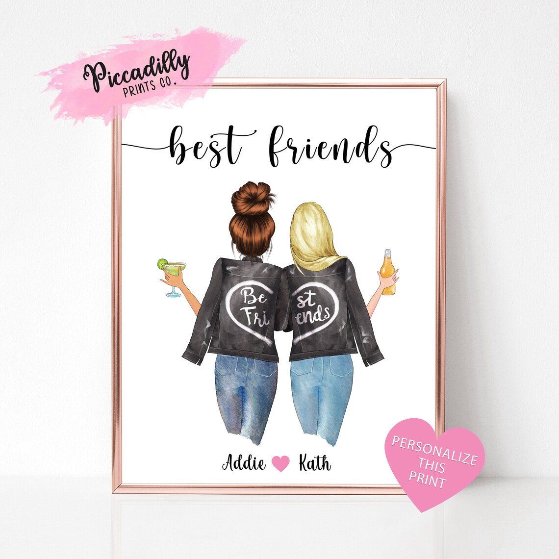 Personalized Friendship Portrait Art Print, Custom Keepsake