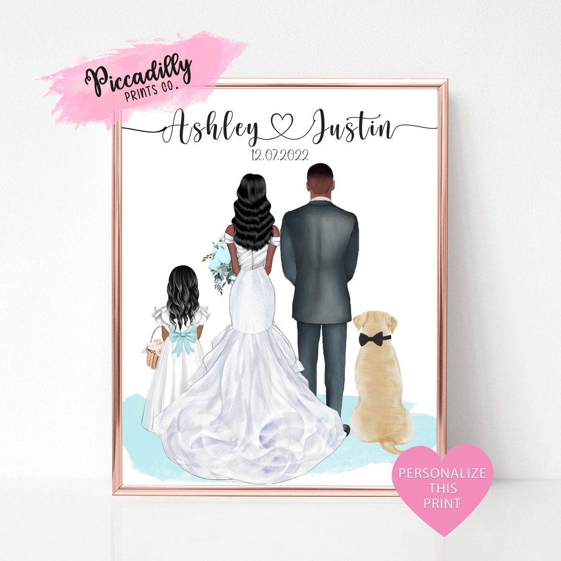 Personalized Wedding Couple Portrait Custom Bride Groom Poster