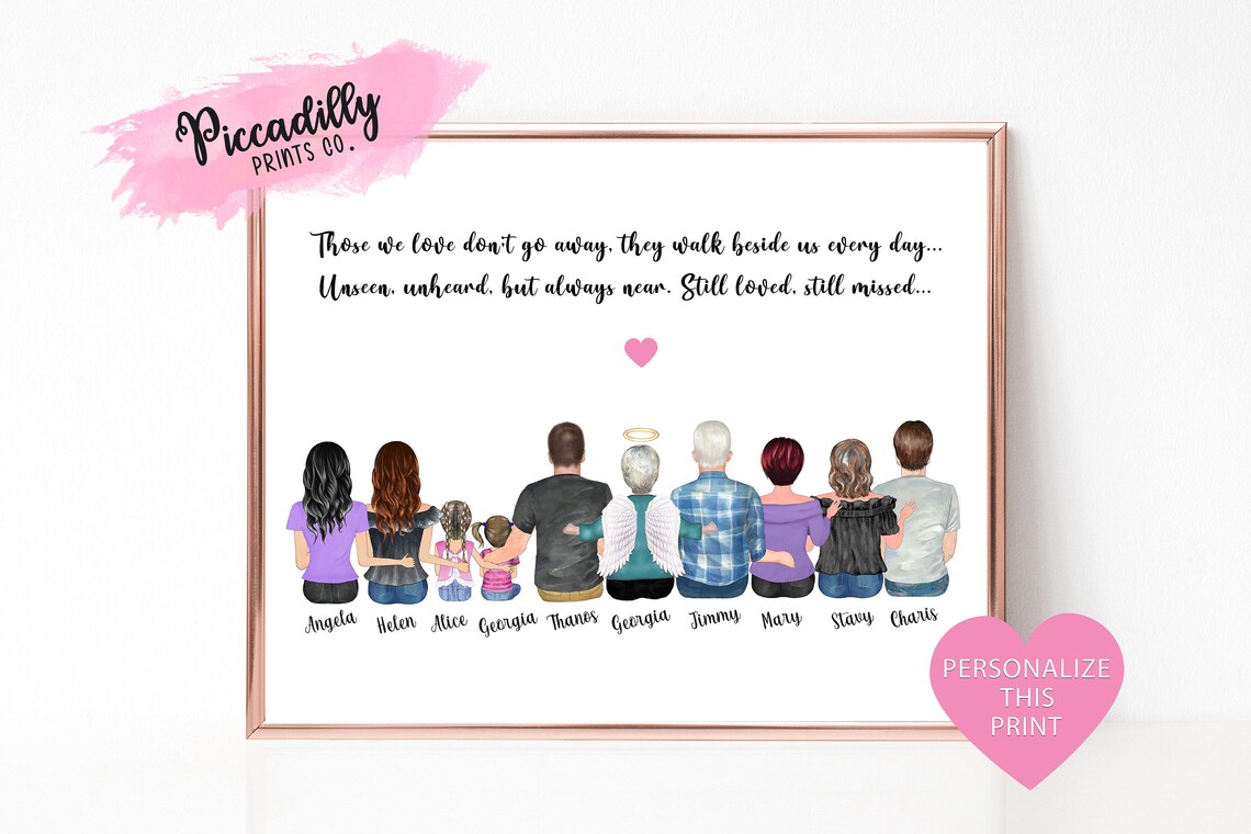 Personalized Big Family Memorial Portrait, Up To 10 Members