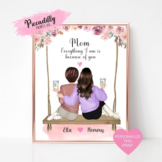Mom Everything I Am Personalized Mother Daughter Swing Art Poster