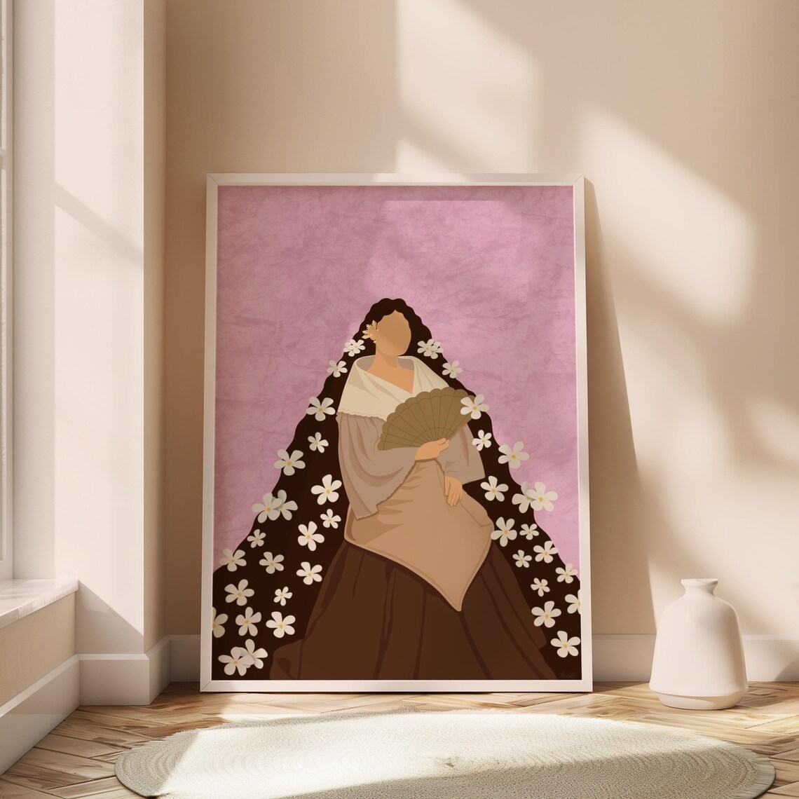 Filipino Woman With Fan Sampaguita Blooms Cultural Heritage Poster