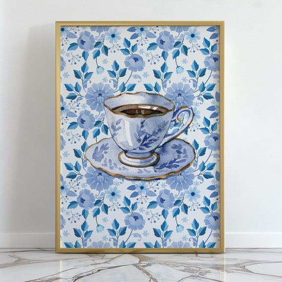 Coffee With Grandma Print Antique Cup Wall Art Abstract Vintage Painting Cottagecore Decor Trendy Decor Wall Art