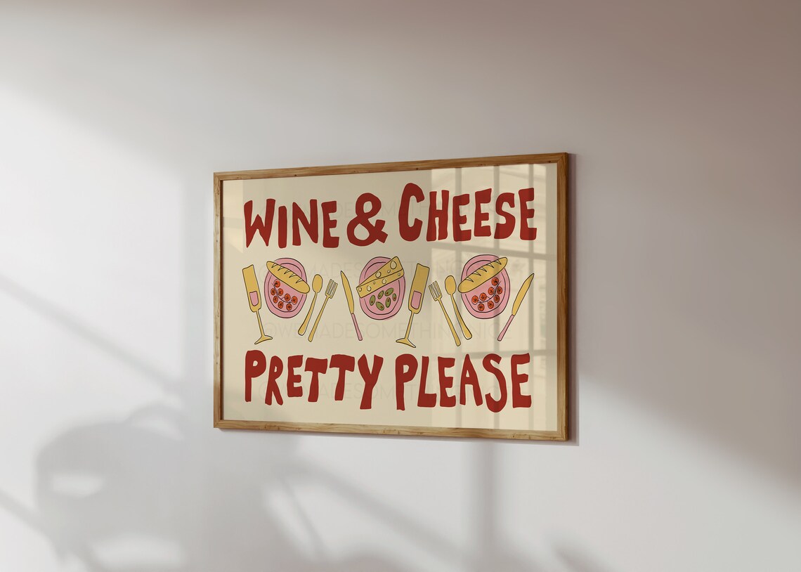 Wine And Cheese Minimalist Kitchen Art Print - Image 4