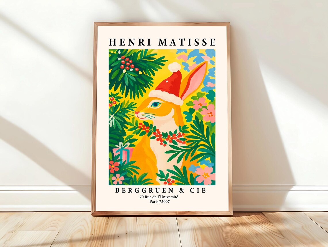 Henri Matisse Bunny in Santa Hat Christmas Tropical Fauvist Art Poster