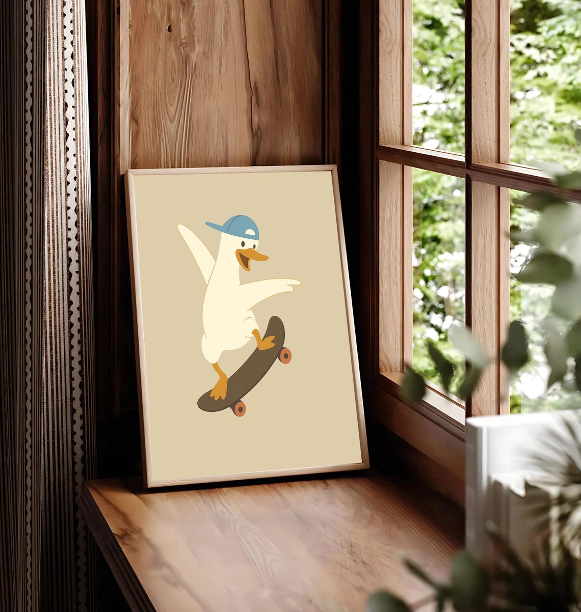 Cool Duck Skateboard Trick Blue Cap Cute Cartoon Bird Poster
