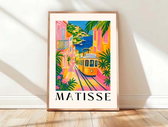 Henri Matisse Style Yellow Tram Coastal Town Street Sunset Poster