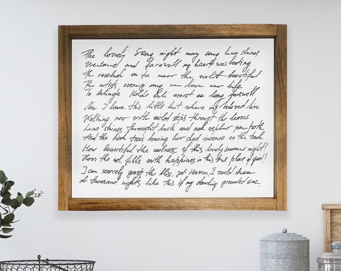 Custom Handwritten Poem Framed Personalized Handwriting Script Wall Poster