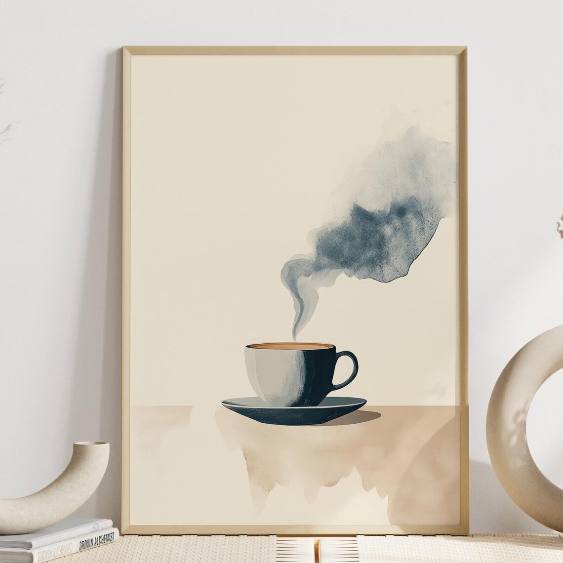 Modern Abstract Coffee Poster, Scandi Beige Blue