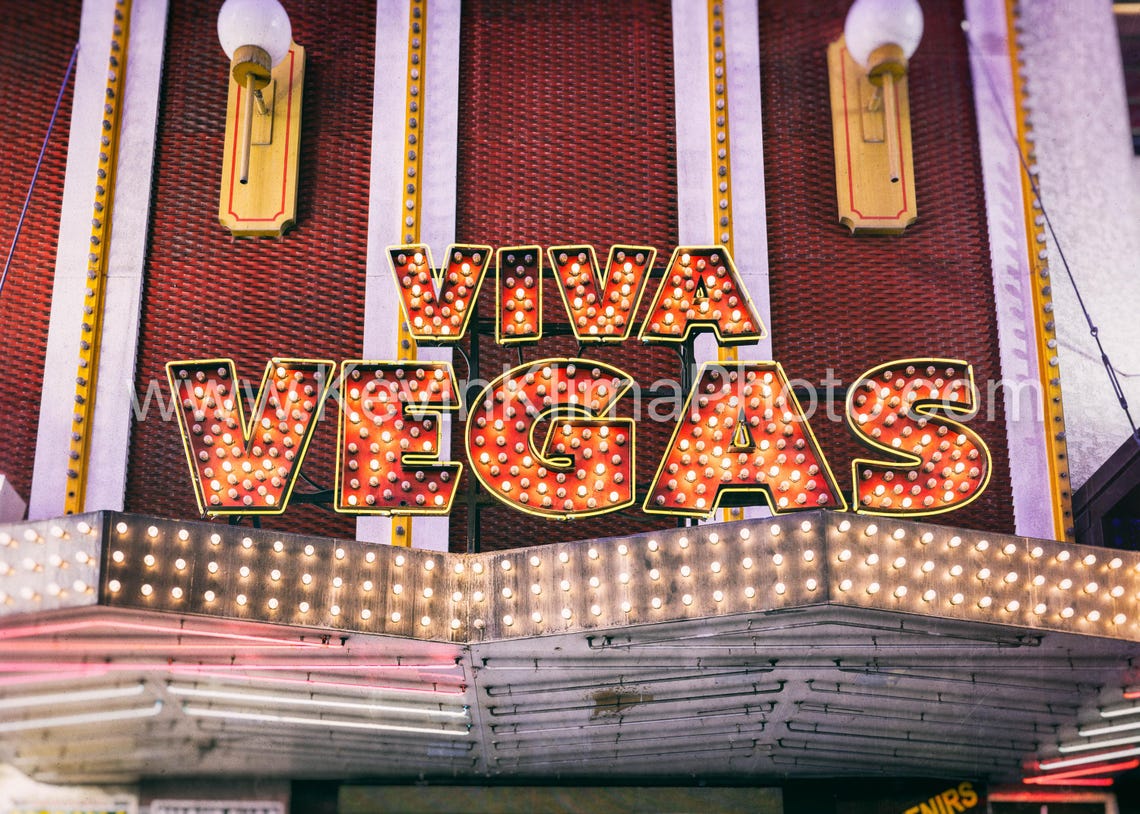 Viva Vegas Glowing Marquee Lights Black And White Retro Photo Print - Image 2