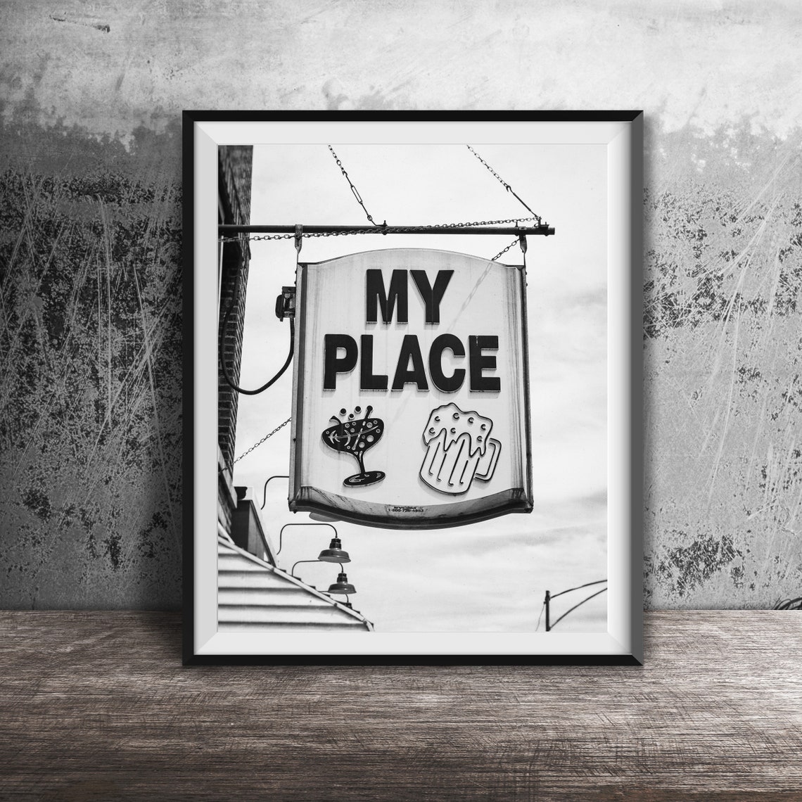 My Place Yellow Dive Bar Sign Cocktails Beer Martini Mug Poster - Image 2