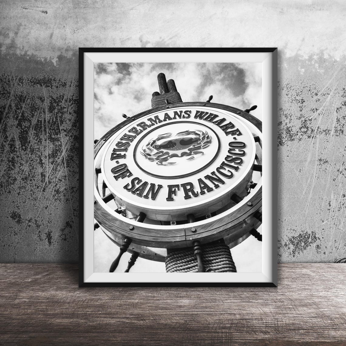 Fishermans Wharf of San Francisco Crab Sign Ship Wheel Poster - Image 2