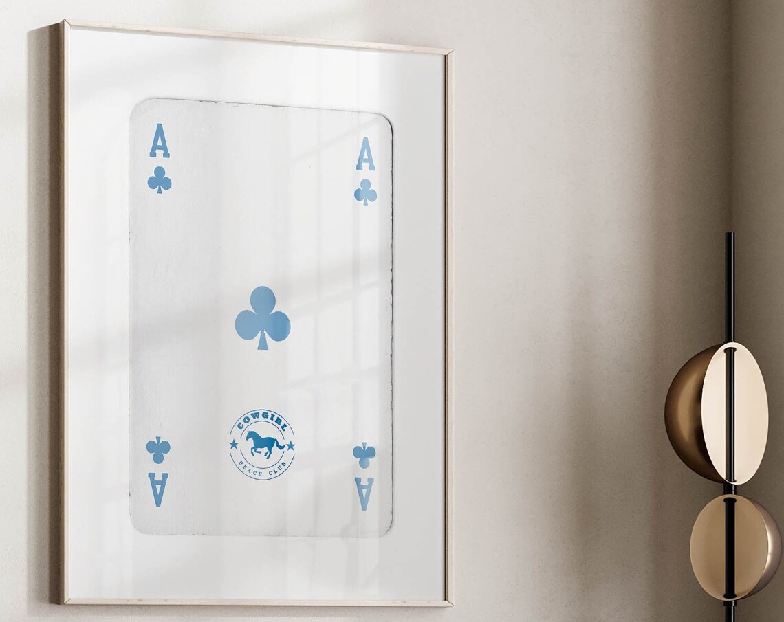 Ace Of Clubs Cowgirl Poster, Retro Coastal Art Print