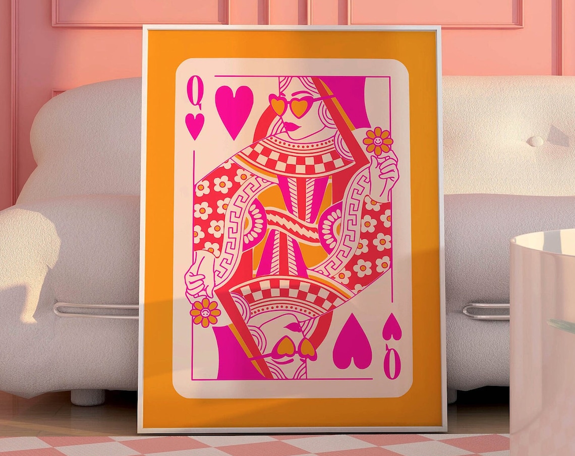 Queen Of Hearts Retro Poster Print, Preppy Decor