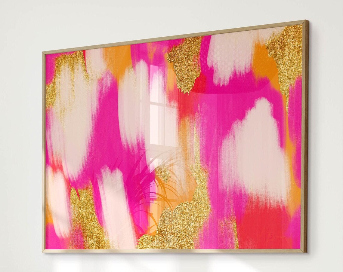 Pink Orange Abstract Painting, Preppy Dorm Decor - Image 2